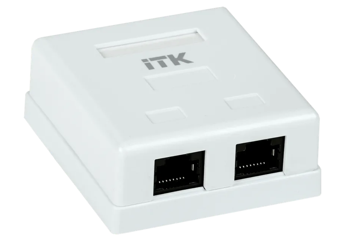 Розетка сетевая ITK [ CS2-1C5EU-22 ] (RJ45 8P8C категория 5е UTP 2-порта, белая, настенное исполнение)