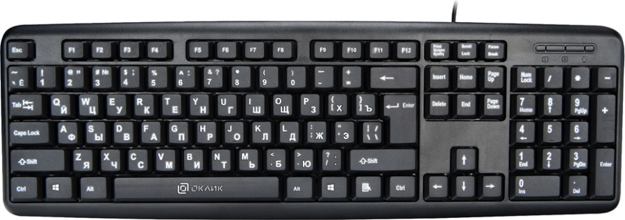 Клавиатура Oklick 180V2 (черный, USB, мембранная, 1.8 м, белый кл., полноразмерная) [ 180 V2 ]
