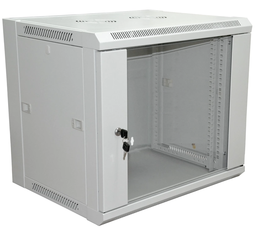 Шкаф монтажный настенный (9U) NTSS [ NTSS-W9U6060GS-2 ] (cо стеклянной дверью  600х600х500 мм, серый)
