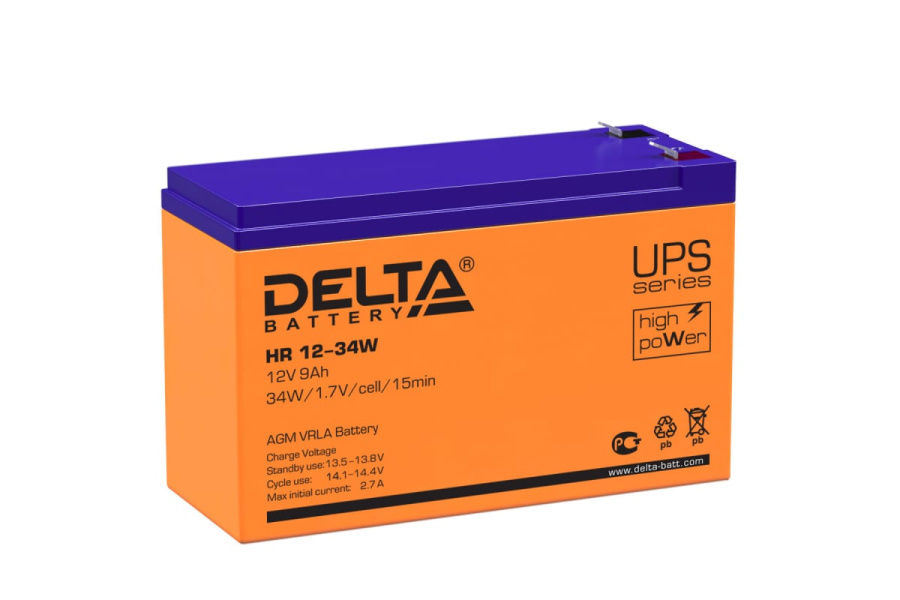 Аккумулятор Delta HR 12-34 W (12V / 9 Ah, lead-acid)