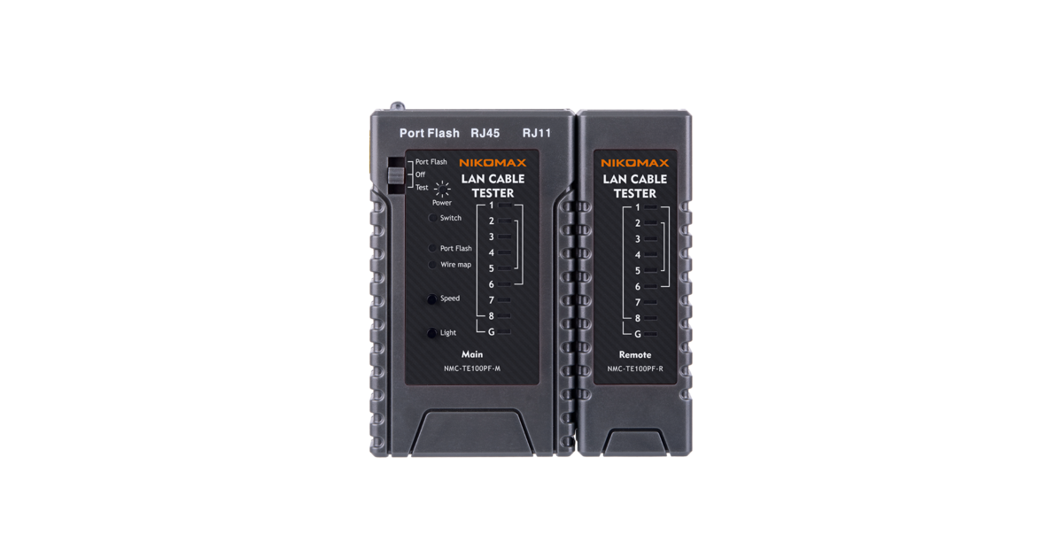 Тестер кабеля NikoMax [ NMC-TE100PF ] ( UTP/STP, RJ45, RJ12, RJ11, с функцией PortFlash и LED фонарём)